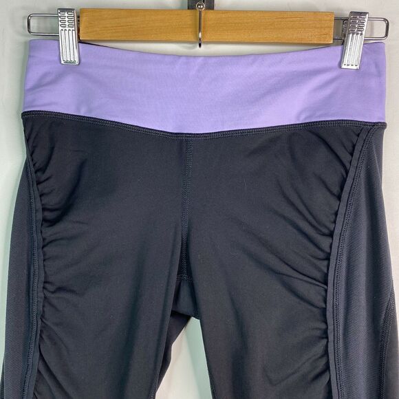 Lululemon Run Cropped Black Legging Purple Power Waist Sz 6 - Picture 2 of 9